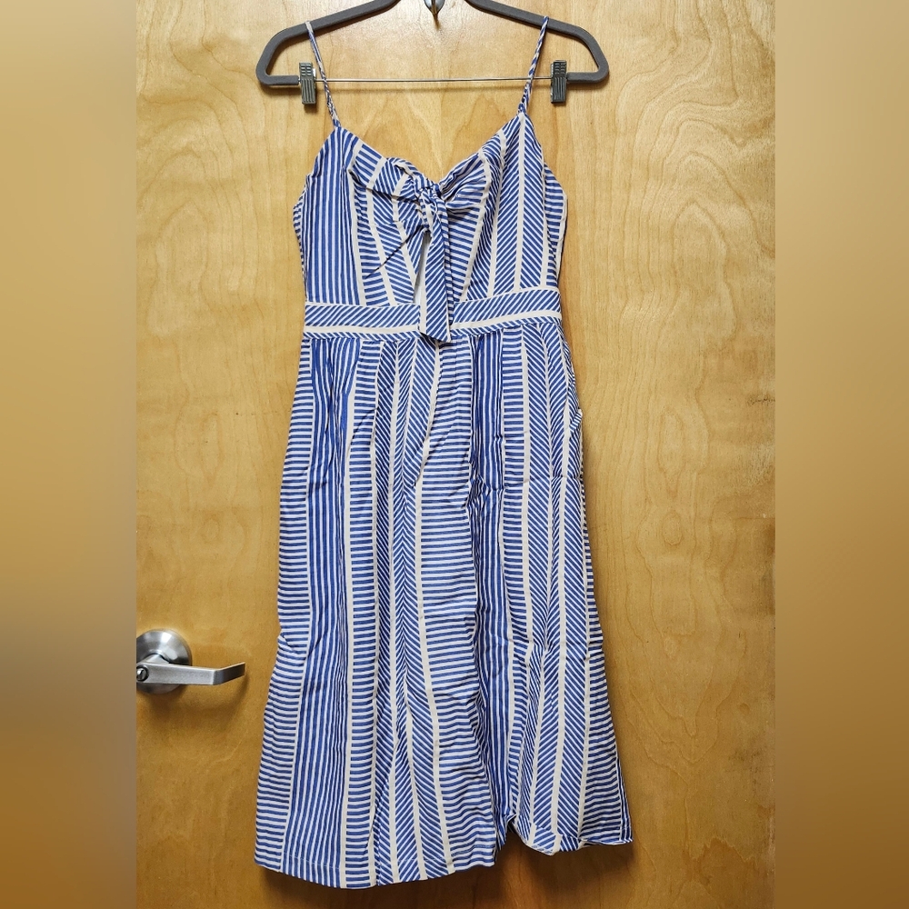 LUSH Blue and White Striped Dress with Bow Detail NWT